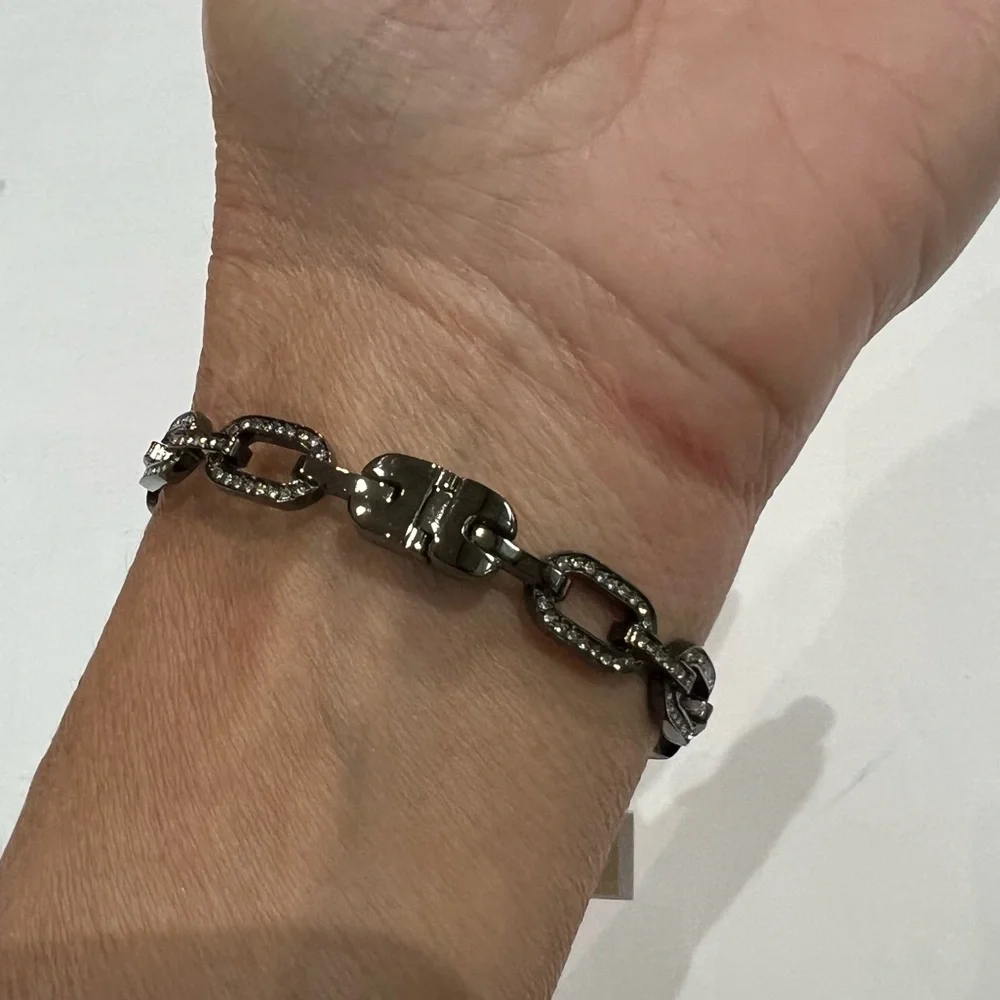 NWT Michael Kors “Cityscape Chains” Clear Pave Encrusted Hinged Bangle